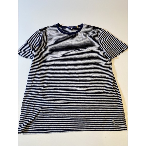 Polo Ralph Lauren Shirt Men's Large Blue Custom Slim Fit Striped Cotton Crewneck - Picture 1 of 9
